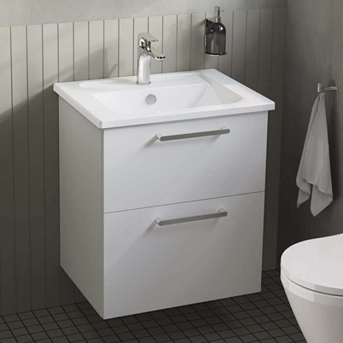 VitrA Root Flat Lavabo Dolabı, 60 cm, İki Çekmeceli, Köşeli Lavabo, Parlak Beyaz - Görsel 3