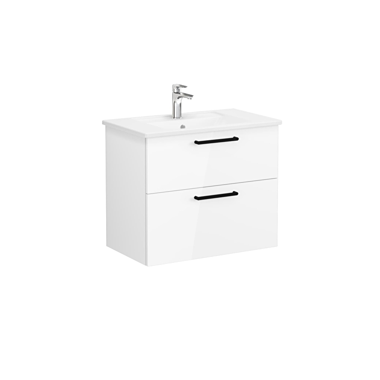 VitrA Root Flat Lavabo Dolabı, 80 cm, İki Çekmeceli, Köşeli Lavabo, Parlak Beyaz - 66306 - Banyo Alt Modülleri