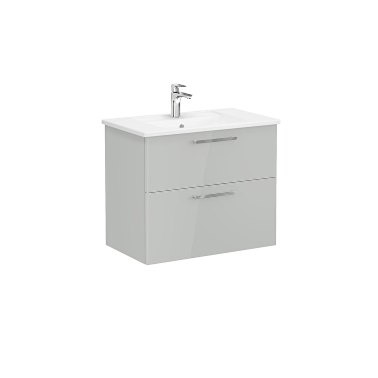 VitrA Root Flat Lavabo Dolabı, 80 cm, İki Çekmeceli, Köşeli Lavabo, Parlak İnci Grisi