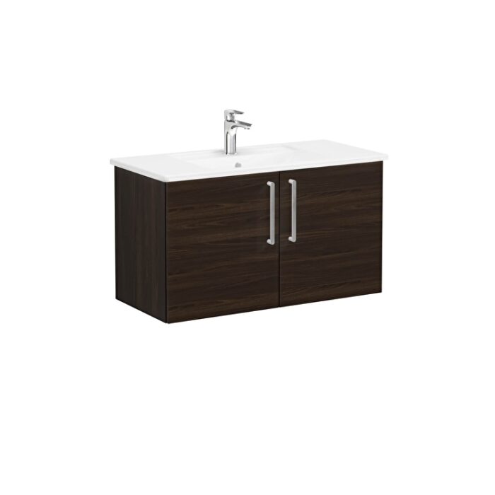 VitrA Root Flat Lavabo Dolabı, 100 cm, İki Kapaklı, Köşeli Lavabo, Ceviz - Görsel 5