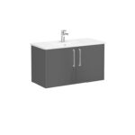VitrA Root Flat Lavabo Dolabı, 100 cm, İki Kapaklı, Köşeli Lavabo, Parlak Antrasit - Görsel 3
