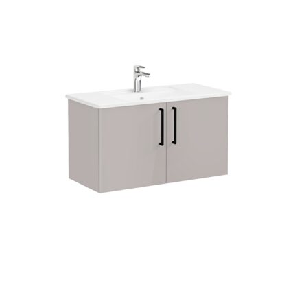VitrA Root Flat Lavabo Dolabı, 100 cm, İki Kapaklı, Köşeli Lavabo, Parlak Sahra Beji