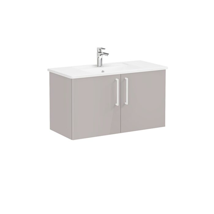VitrA Root Flat Lavabo Dolabı, 100 cm, İki Kapaklı, Köşeli Lavabo, Parlak Sahra Beji - Görsel 3