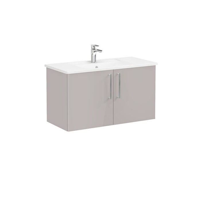 VitrA Root Flat Lavabo Dolabı, 100 cm, İki Kapaklı, Köşeli Lavabo, Parlak Sahra Beji - Görsel 2