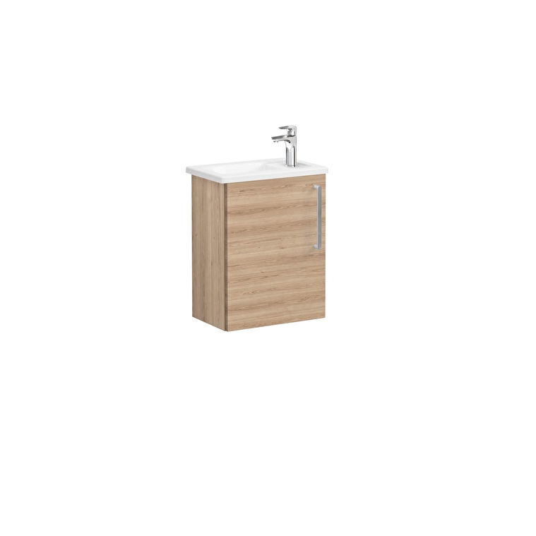 VitrA Root Flat Lavabo Dolabı, 45 cm, Bir Kapaklı, Dar, Köşeli Lavabo, Doğal Meşe, Sol - 66338 - Banyo Alt Modülleri