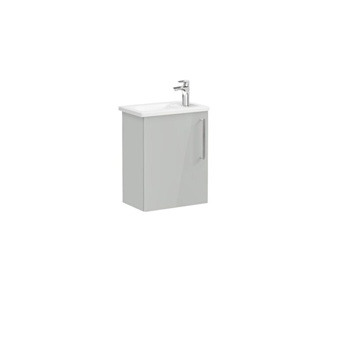 VitrA Root Flat Lavabo Dolabı, 45 cm, Bir Kapaklı, Dar, Köşeli Lavabo, Parlak İnci Grisi, Sol - Görsel 2
