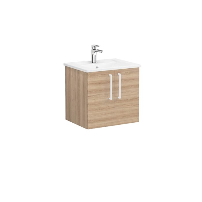VitrA Root Flat Lavabo Dolabı, 60 cm, İki Kapaklı, Köşeli Lavabo, Doğal Meşe - 66350 - Banyo Alt Modülleri - 1