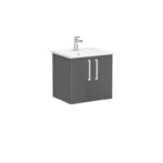 VitrA Root Flat Lavabo Dolabı, 60 cm, İki Kapaklı, Köşeli Lavabo, Parlak Antrasit - Görsel 5