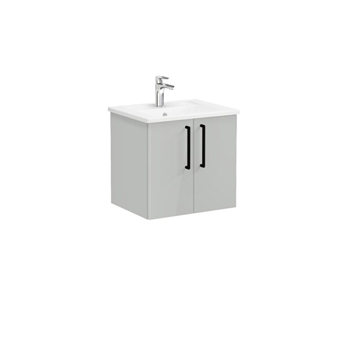 VitrA Root Flat Lavabo Dolabı, 60 cm, İki Kapaklı, Köşeli Lavabo, Parlak İnci Grisi - Görsel 6