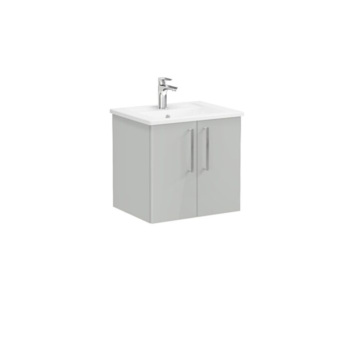 VitrA Root Flat Lavabo Dolabı, 60 cm, İki Kapaklı, Köşeli Lavabo, Parlak İnci Grisi - Görsel 5