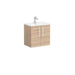 VitrA Root Flat Lavabo Dolabı, 60 cm, İki Kapaklı, Dar, Yuvarlak Lavabo, Doğal Meşe