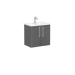 VitrA Root Flat Lavabo Dolabı, 60 cm, İki Kapaklı, Dar, Yuvarlak Lavabo, Parlak Antrasit - 66365 - Banyo Alt Modülleri - 1