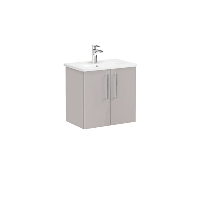 VitrA Root Flat Lavabo Dolabı, 60 cm, İki Kapaklı, Dar, Yuvarlak Lavabo, Parlak Sahra Beji - 66369 - Banyo Alt Modülleri - 1