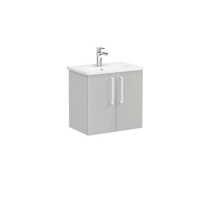 VitrA Root Flat Lavabo Dolabı, 60 cm, İki Kapaklı, Dar, Yuvarlak Lavabo, Parlak İnci Grisi - Görsel 2