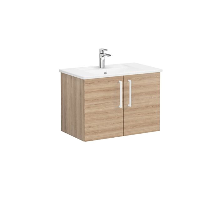 VitrA Root Flat Lavabo Dolabı, 80 cm, İki Kapaklı, Köşeli Lavabo, Doğal Meşe - 66386 - Banyo Alt Modülleri - 1
