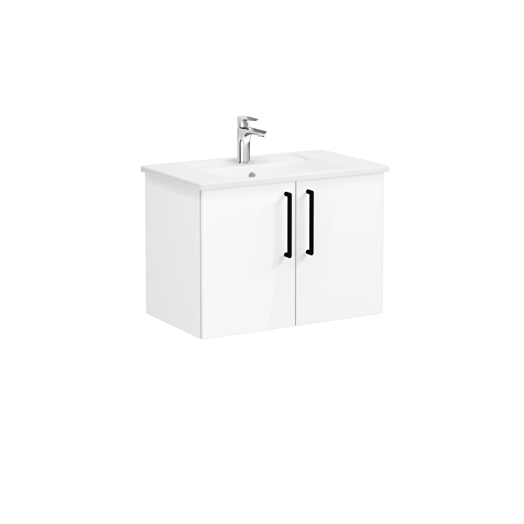 VitrA Root Flat Lavabo Dolabı, 80 cm, İki Kapaklı, Köşeli Lavabo, Parlak Beyaz - 66390 - Banyo Alt Modülleri
