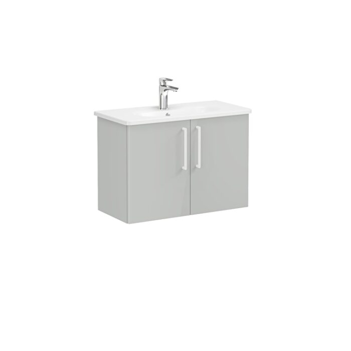 VitrA Root Flat Lavabo Dolabı, 80 cm, İki Kapaklı, Dar, Yuvarlak Lavabo, Parlak İnci Grisi - Görsel 6
