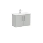 VitrA Root Flat Lavabo Dolabı, 80 cm, İki Kapaklı, Dar, Yuvarlak Lavabo, Parlak İnci Grisi - Görsel 5