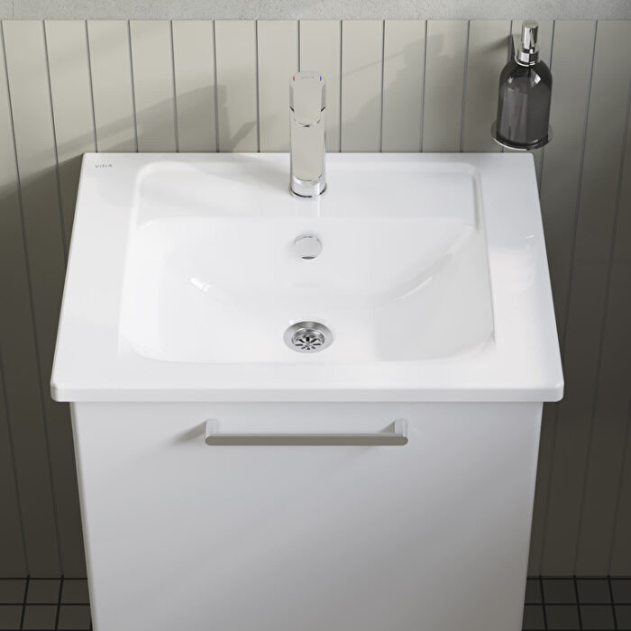 VitrA Root Flat Lavabo Dolabı, 60 cm, Bir Çekmeceli, Köşeli Lavabo, Parlak Beyaz - Görsel 5