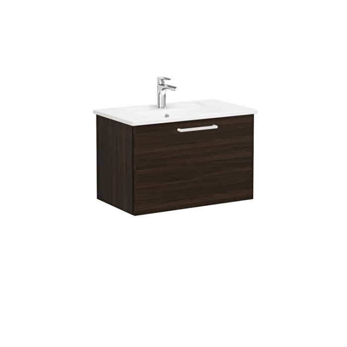 VitrA Root Flat Lavabo Dolabı, 80 cm, Bir Çekmeceli, Köşeli Lavabo, Ceviz - Görsel 2