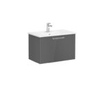 VitrA Root Flat Lavabo Dolabı, 80 cm, Bir Çekmeceli, Köşeli Lavabo, Parlak Antrasit - Görsel 2