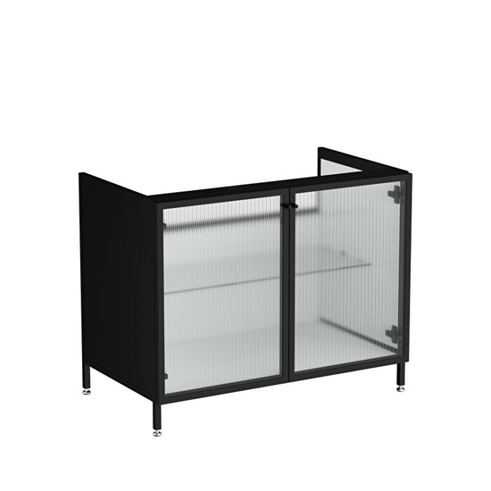 VitrA Liquid Lavabo Dolabı, 100 cm, Çizgili Cam Kapaklı, Ayaklı - Görsel 4
