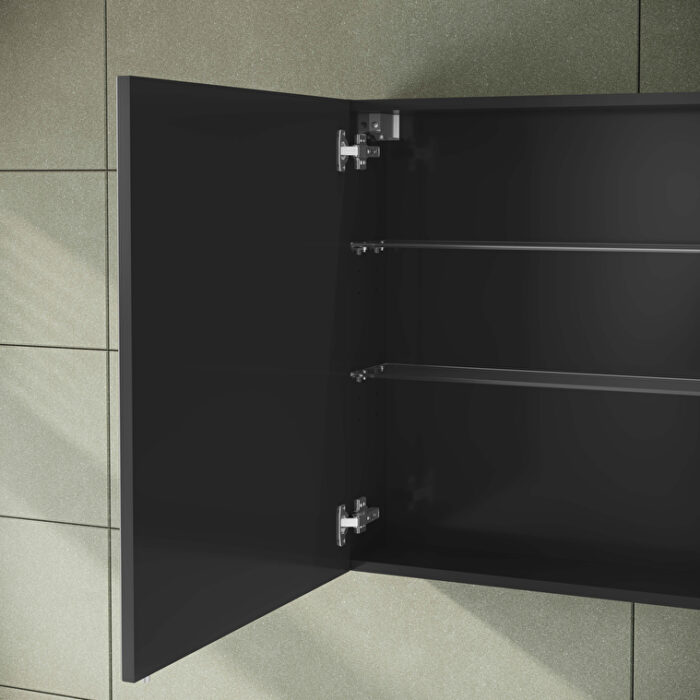 VitrA Mia Asimetrik Dolaplı Ayna, 80 cm, İki Kapaklı, Parlak Antrasit - Görsel 5