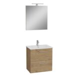 VitrA Mia Banyo Dolabı Seti, 60 cm, İki Çekmeceli, Lavabo Dolabı, Aydınlatmalı Düz Ayna, Altın Meşe - Görsel 2