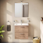 VitrA Mia Banyo Dolabı Seti, 60 cm, İki Çekmeceli, Lavabo Dolabı, Aydınlatmalı Düz Ayna, Altın Meşe - Görsel 7
