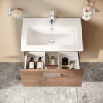 VitrA Mia Banyo Dolabı Seti, 60 cm, İki Çekmeceli, Lavabo Dolabı, Aydınlatmalı Düz Ayna, Altın Meşe - Görsel 9