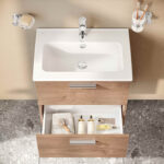 VitrA Mia Banyo Dolabı Seti, 60 cm, İki Çekmeceli, Lavabo Dolabı, Aydınlatmalı Düz Ayna, Altın Meşe - Görsel 5