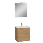 VitrA Mia Banyo Dolabı Seti, 60 cm, İki Çekmeceli, Lavabo Dolabı, Aydınlatmalı Düz Ayna, Altın Meşe