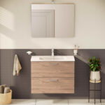 VitrA Mia Banyo Dolabı Seti, 80 cm, İki Çekmeceli, Lavabo Dolabı, Aydınlatmalı Düz Ayna, Altın Meşe - Görsel 7