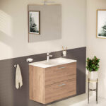 VitrA Mia Banyo Dolabı Seti, 80 cm, İki Çekmeceli, Lavabo Dolabı, Aydınlatmalı Düz Ayna, Altın Meşe - Görsel 13