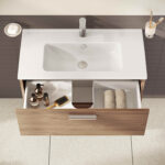 VitrA Mia Banyo Dolabı Seti, 80 cm, İki Çekmeceli, Lavabo Dolabı, Aydınlatmalı Düz Ayna, Altın Meşe - Görsel 8