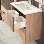 VitrA Mia Banyo Dolabı Seti, 80 cm, İki Çekmeceli, Lavabo Dolabı, Aydınlatmalı Düz Ayna, Altın Meşe - Görsel 6