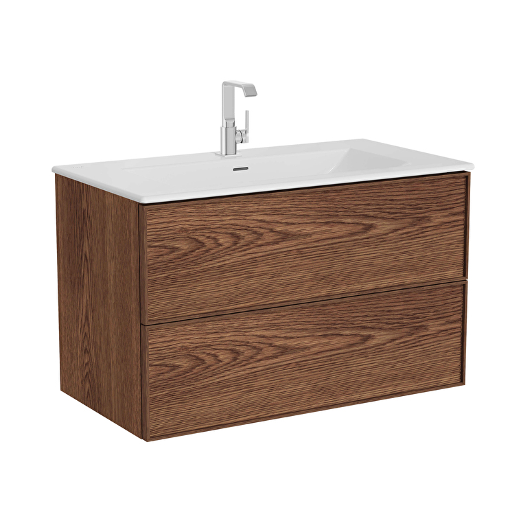 67156_d56e83015449dfcfc7797f7d8a6b560c0883ccac-1.jpg VitrA Metropole Edge Lavabo Dolabı, 100 cm, İki Çekmeceli, Etajerli Lavabolu, Ceviz - Görsel 1