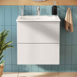 VitrA Metropole Pure Lavabo Dolabı, 60 cm, İki Çekmeceli, Etajerli Lavabolu, Mat Açık Gri - Görsel 5