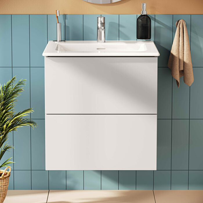 VitrA Metropole Pure Lavabo Dolabı, 60 cm, İki Çekmeceli, Etajerli Lavabolu, Mat Açık Gri - Görsel 5