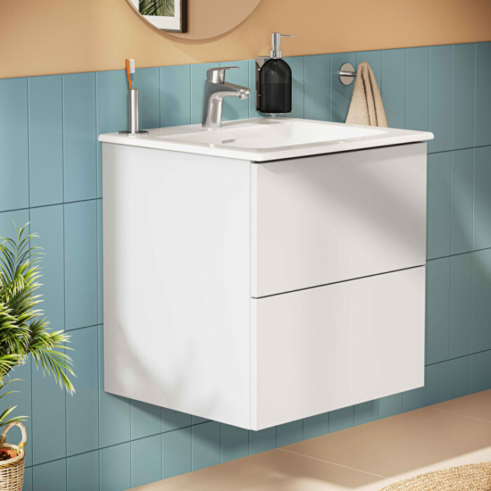 VitrA Metropole Pure Lavabo Dolabı, 60 cm, İki Çekmeceli, Etajerli Lavabolu, Mat Açık Gri - Görsel 4