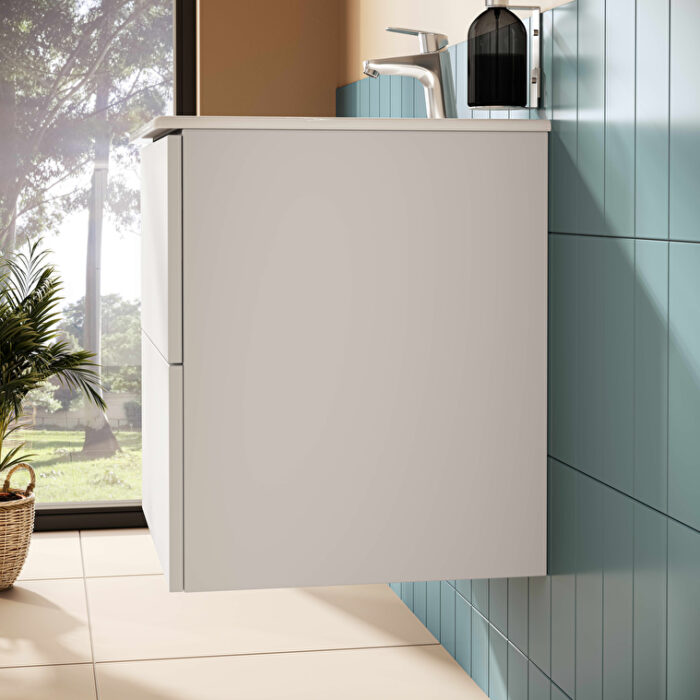 VitrA Metropole Pure Lavabo Dolabı, 60 cm, İki Çekmeceli, Etajerli Lavabolu, Mat Açık Gri - Görsel 7