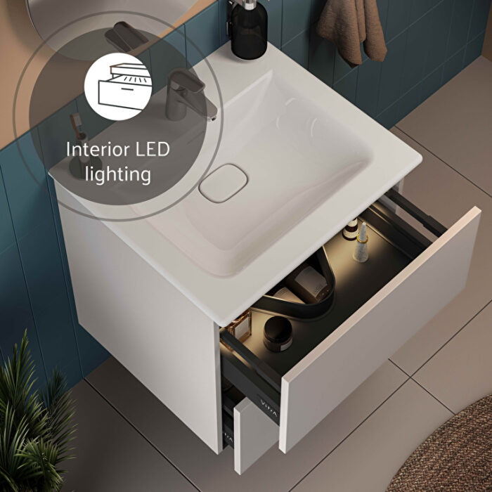 VitrA Metropole Pure Lavabo Dolabı, 60 cm, İki Çekmeceli, Etajerli Lavabolu, Mat Açık Gri - Görsel 10