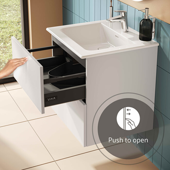 VitrA Metropole Pure Lavabo Dolabı, 60 cm, İki Çekmeceli, Etajerli Lavabolu, Mat Açık Gri - Görsel 9