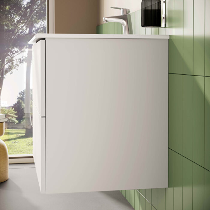 VitrA Metropole Pure Lavabo Dolabı, 80 cm, İki Çekmeceli, Etajerli Lavabolu, Mat Açık Gri - Görsel 7