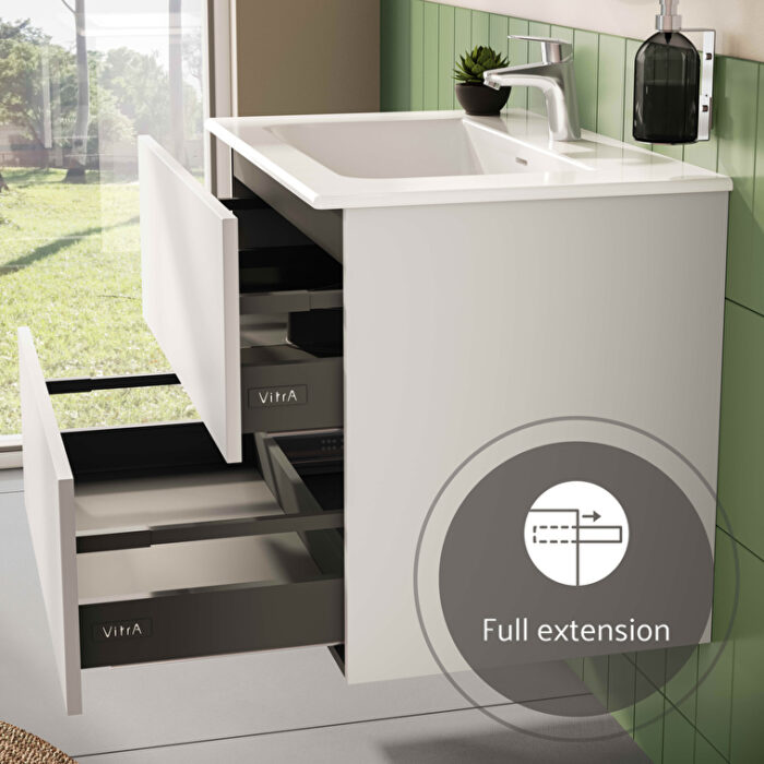 VitrA Metropole Pure Lavabo Dolabı, 80 cm, İki Çekmeceli, Etajerli Lavabolu, Mat Açık Gri - Görsel 3