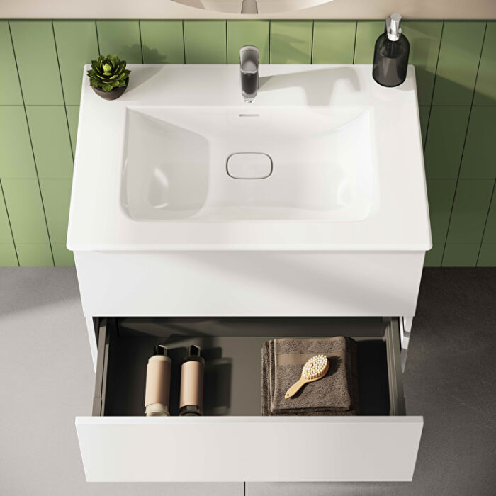 VitrA Metropole Pure Lavabo Dolabı, 80 cm, İki Çekmeceli, Etajerli Lavabolu, Mat Açık Gri - Görsel 8