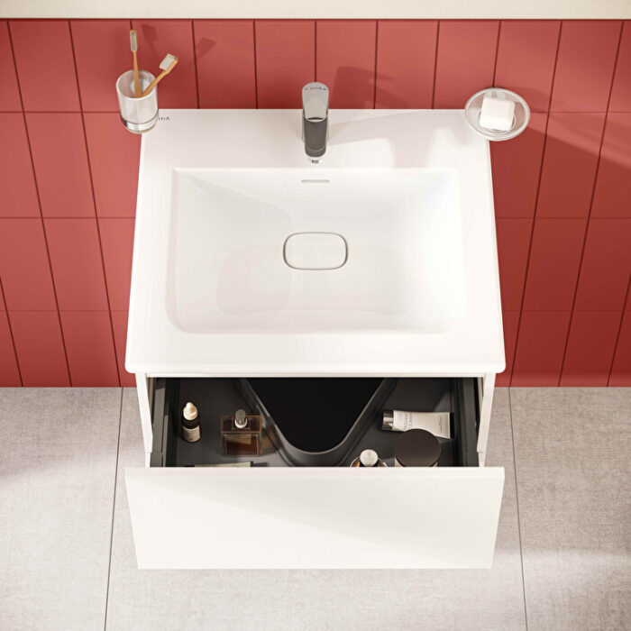 VitrA Metropole Pure Lavabo Dolabı, 60 cm, İki Çekmeceli, Etajerli Lavabolu, Parlak Beyaz - Görsel 3