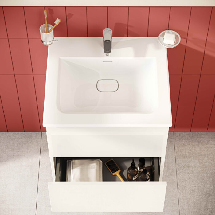 VitrA Metropole Pure Lavabo Dolabı, 60 cm, İki Çekmeceli, Etajerli Lavabolu, Parlak Beyaz - Görsel 8