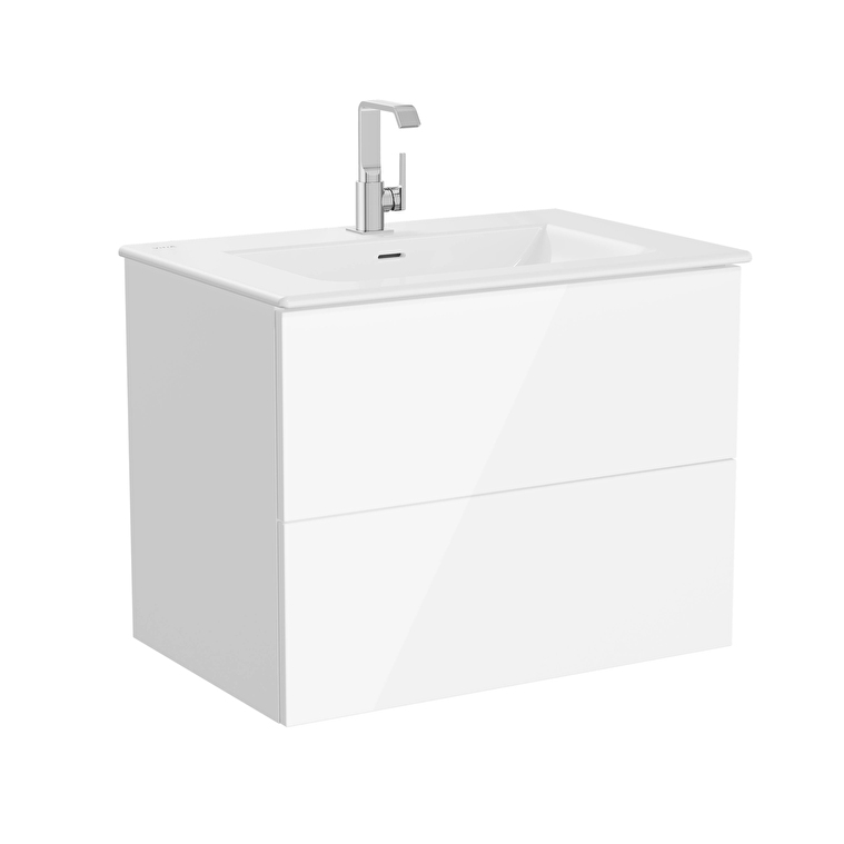 VitrA Metropole Pure Lavabo Dolabı, 80 cm, İki Çekmeceli, Etajerli Lavabolu, Parlak Beyaz - 67336 - Banyo Alt Modülleri
