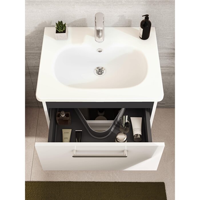 VitrA Root Flat Lavabo Dolabı, 60 cm, İki Çekmeceli, Dar, Yuvarlak Lavabo, Parlak Beyaz - Görsel 8